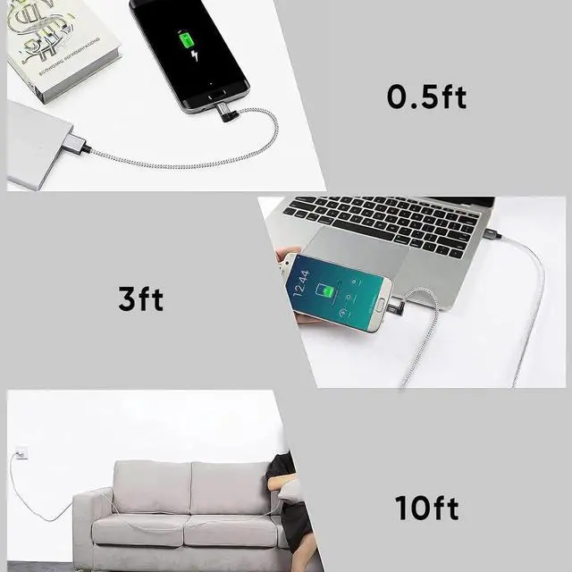 Alt view image 7 of 7 - 2 Pack Short Left Angle Micro USB 2.0 Braided Cable, 90 Degree USB 2.0 to Micro USB Charging Data Cable Compatible with PS4, Roku Streaming Stick, Aluminum Case, 0.5 FT, Space Gray