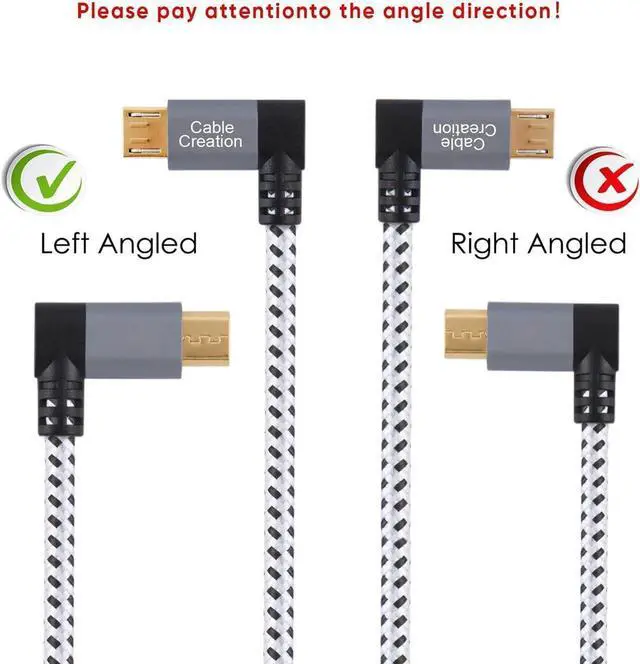 Alt view image 2 of 7 - 2 Pack Short Left Angle Micro USB 2.0 Braided Cable, 90 Degree USB 2.0 to Micro USB Charging Data Cable Compatible with PS4, Roku Streaming Stick, Aluminum Case, 0.5 FT, Space Gray