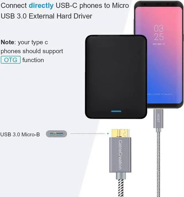 Alt view image 3 of 7 - USB C Hard Drive Cable 3.3FT, USB 3.1 C to Micro B Cable 10Gbps USB C to Hard Drive Cable Compatible with MacBook Pro Air Galaxy S5 My Passport Elements etc, 1.0m Space Gray