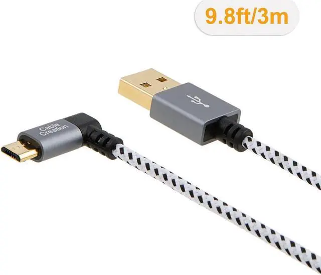 Alt view image 2 of 6 - 10 Feet Right Angle Micro USB 2.0 Braided Cable, 90 Degree Vertical Right USB 2.0 A Male to Micro USB Male with Aluminium Case,3 Meters,Space Gray