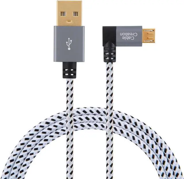 Main image of 10 Feet Right Angle Micro USB 2.0 Braided Cable, 90 Degree Vertical Right USB 2.0 A Male to Micro USB Male with Aluminium Case,3 Meters,Space Gray