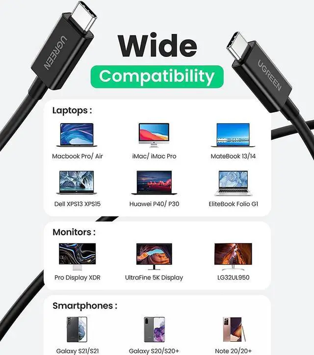Alt view image 2 of 7 - Thunderbolt 4 Cable, 2.6FT USB-C to USB-C Cable with 100W Fast Charging and 8K Video, Compatible with Thunderbolt 3, USB4 and USB-C, MacBook, eGpu, USB-C Docking Stations