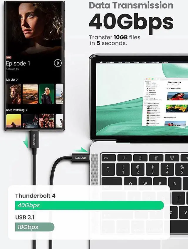 Alt view image 4 of 7 - Thunderbolt 4 Cable, 2.6FT USB-C to USB-C Cable with 100W Fast Charging and 8K Video, Compatible with Thunderbolt 3, USB4 and USB-C, MacBook, eGpu, USB-C Docking Stations