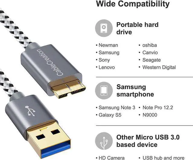 Alt view image 7 of 7 - Micro USB 3.0 Cable,  Short USB A to Micro B Cord 1ft USB 3.0 External Hard Drive Cable, Compatible for Samsung Galaxy S5, Note 3/N9000, Camera, Hard Drive and More