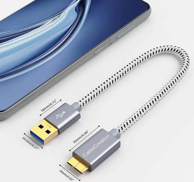 Alt view image 2 of 7 - Micro USB 3.0 Cable,  Short USB A to Micro B Cord 1ft USB 3.0 External Hard Drive Cable, Compatible for Samsung Galaxy S5, Note 3/N9000, Camera, Hard Drive and More