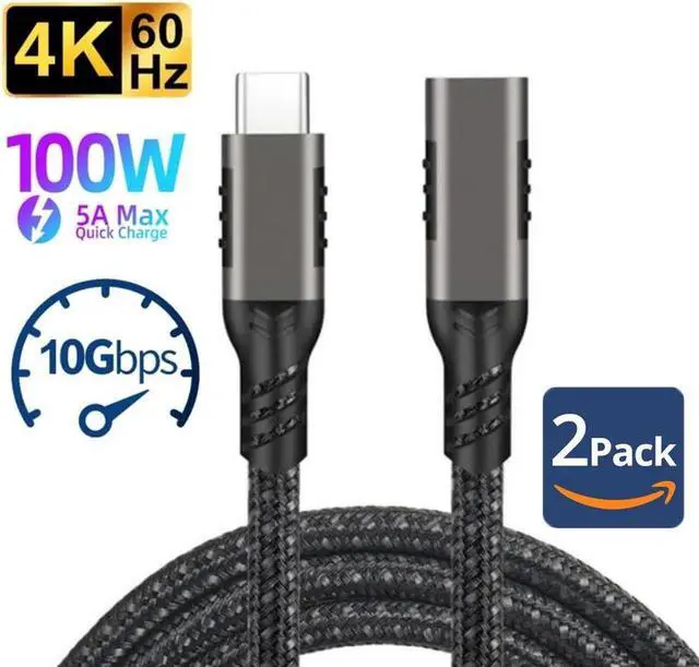 Main image of 2Pack USB C Extension Cable 1.6FT, USB-C 3.2 Male to Female Extender Cord, USB Type C Extend Fast Charging, UHD 4K Video & 10Gbps Data Sync Transfer for Laptop, Tablet, Mobile Phone, MacBook and More