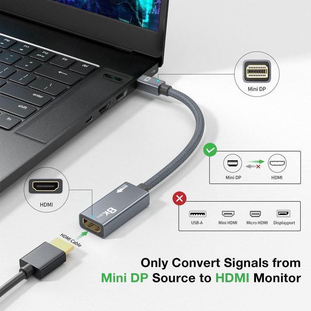 Alt view image 7 of 7 - 8K Mini DisplayPort to HDMI Adapter, Mini DP Male to HDMI 2.1 Female Converter Cable, Support 8K@60Hz, 4K@120Hz, 2K@240Hz, HDR, FreeSync, VRR for Thunderbolt 2, iMac, Surface Pro, Monitor, Graphics8K