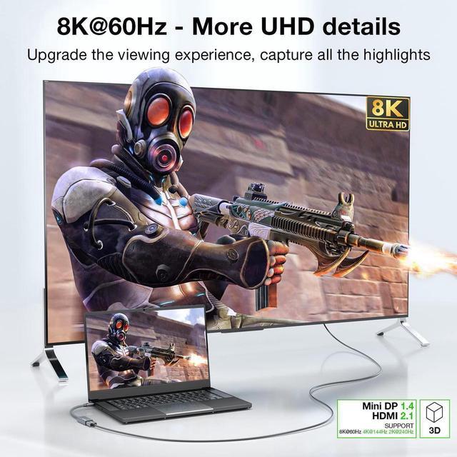 Alt view image 5 of 7 - 8K Mini DisplayPort to HDMI Adapter, Mini DP Male to HDMI 2.1 Female Converter Cable, Support 8K@60Hz, 4K@120Hz, 2K@240Hz, HDR, FreeSync, VRR for Thunderbolt 2, iMac, Surface Pro, Monitor, Graphics8K