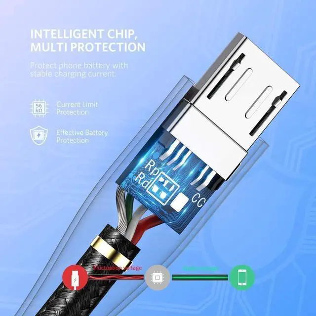 Alt view image 3 of 7 - Micro USB Charger Cable 2 Pack Nylon Braided USB 2.0 A to Micro USB Android Quick Charge Cord with Bendable Wire Connection for Samsung LG Nokia HTC Moto Nexus 6FT