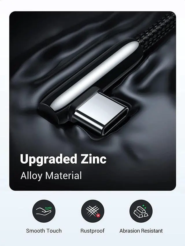 Alt view image 2 of 7 - USB C Cable 90 Degree Right Angle USB A to Type C Fast Charging Braided Cord Compatible with iPad Mini 6 Air 4 Samsung Galaxy S21 Note 20 Z Flip Z Fold LG V60 Moto Z Z3 Nintendo Switch 1.5FT