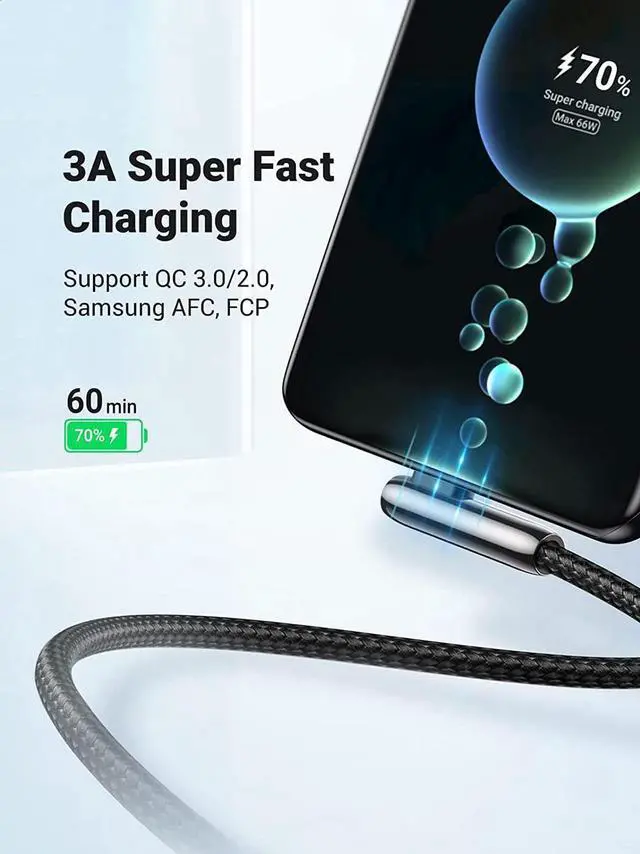 Alt view image 5 of 7 - USB C Cable 90 Degree Right Angle USB A to Type C Fast Charging Braided Cord Compatible with iPad Mini 6 Air 4 Samsung Galaxy S21 Note 20 Z Flip Z Fold LG V60 Moto Z Z3 Nintendo Switch 1.5FT