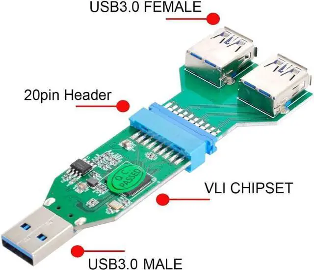 Alt view image 4 of 7 - USB 3.0 Type A Male to 20 Pin Female Motherboard Header Hub & 20 Pin Male to Dual USB3.0 Female Adapter