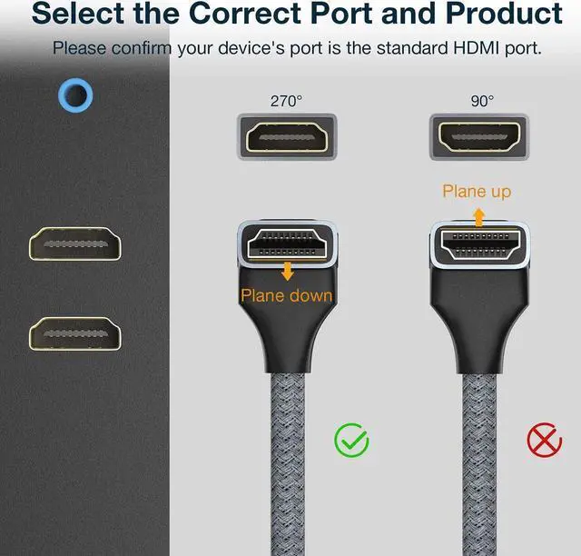 Alt view image 6 of 7 - 270 Degree HDMI Extension Cable, 4K HDMI Male to Female Nylon Braided Right Angle Extender Cable, Support 4K@60Hz, 3D, HDCP 2.2 & HDR for HDTV, PS5, PS4, Xbox One, Blu-ray Player, 1ft
