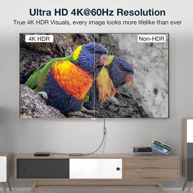 Alt view image 3 of 7 - 270 Degree HDMI Extension Cable, 4K HDMI Male to Female Nylon Braided Right Angle Extender Cable, Support 4K@60Hz, 3D, HDCP 2.2 & HDR for HDTV, PS5, PS4, Xbox One, Blu-ray Player, 1ft