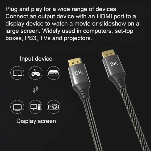 Alt view image 4 of 7 - Cable Matters 8K DisplayPort to DisplayPort Cable (DisplayPort 1.4 Cable) with 8K@60Hz, 4K@144Hz, 32.4Gbps Support 7680x4320 Resolution-Male to Male DP Video Monitor Cable (3.3FT)