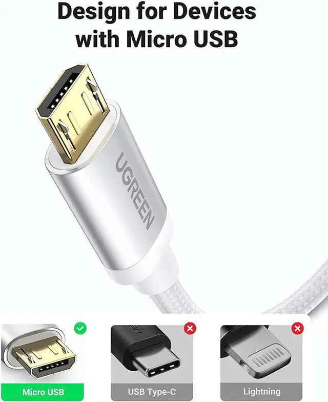 Alt view image 3 of 7 - Micro USB Cable - 10FT Nylon Braided High Speed Durable Fast Charging USB Android Phone Charger Cord Compatible with Samsung Galaxy S7 S6 Note LG V10 Tablet PS4 MP3 White