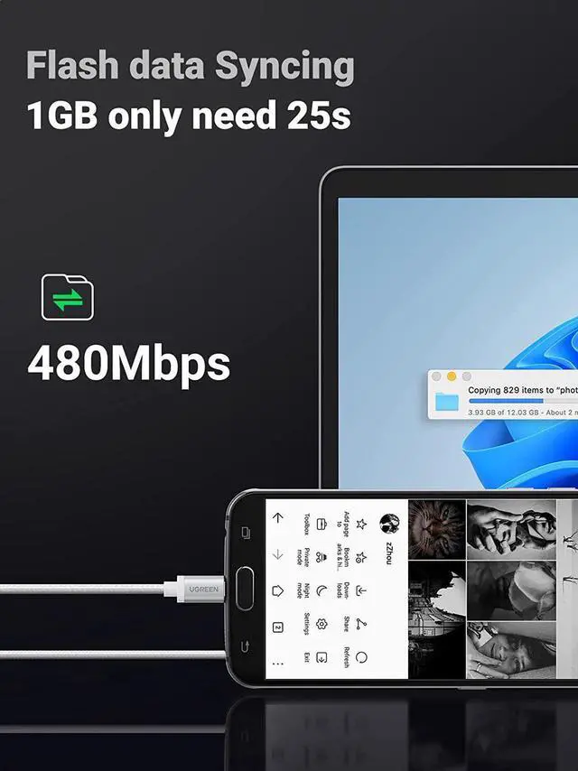 Alt view image 4 of 7 - Micro USB Cable - 10FT Nylon Braided High Speed Durable Fast Charging USB Android Phone Charger Cord Compatible with Samsung Galaxy S7 S6 Note LG V10 Tablet PS4 MP3 White