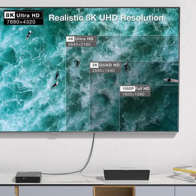 Alt view image 6 of 7 - 8K DisplayPort to HDMI Cable 9.9ft, DP 1.4 to HDMI 2.1 Video Cable, Support 8K, 4K@120Hz/144Hz, 2K@240Hz, Dynamic HDR, Dolby Vision, HDCP 2.3, DSC 1.2a for PC, HP, DELL, AMD, NVIDIA Graphics