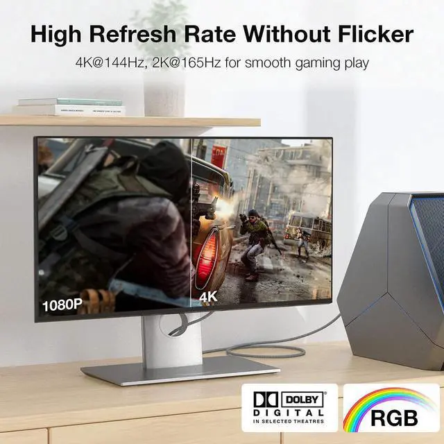 Alt view image 4 of 7 - 8K DisplayPort to HDMI Cable 9.9ft, DP 1.4 to HDMI 2.1 Video Cable, Support 8K, 4K@120Hz/144Hz, 2K@240Hz, Dynamic HDR, Dolby Vision, HDCP 2.3, DSC 1.2a for PC, HP, DELL, AMD, NVIDIA Graphics