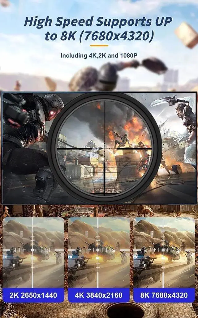 Alt view image 5 of 7 - 8K DisplayPort Cable 2.1 3.3FT, Display Port Cable 240hz,Ultra High Speed 40Gbps, DP Cable 8K@60hz, 4K@120Hz, 4K@144hz, HDR10, HBR10 Display Port Cord for Gaming Monitor Graphics Card