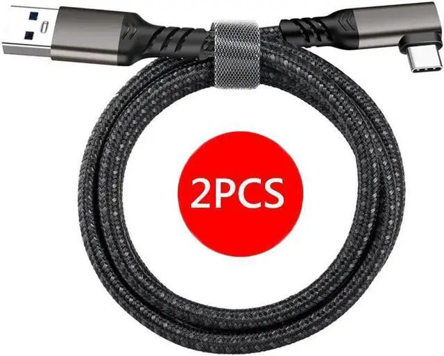 Main image of USB A to C 3.2 Gen 2 90 Degree Braided Cable - 10Gbps Data Transfer - 60W PD Charging - Thunderbolt Compatible - 1.6ft+1.6ft - for MacBooks, iPads, PC, Docks, Phones, SSD,Hard Drives