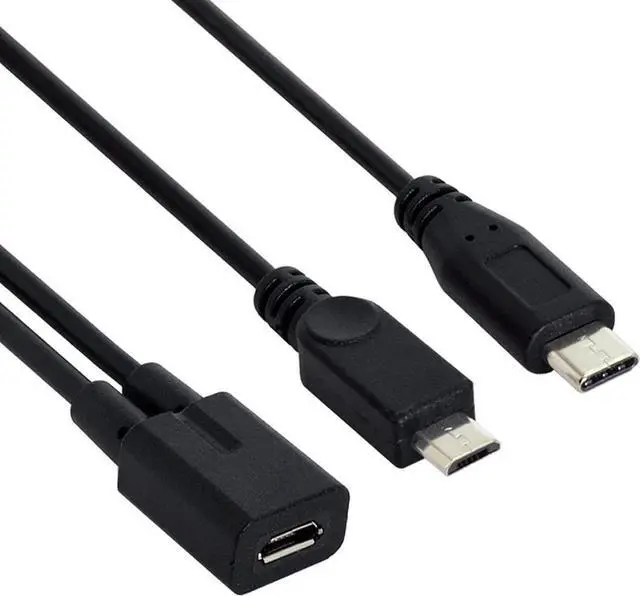 Main image of Micro USB Female to USB 3.1 USB-C Type-C & Micro USB Male Splitter Charged Extension Cable