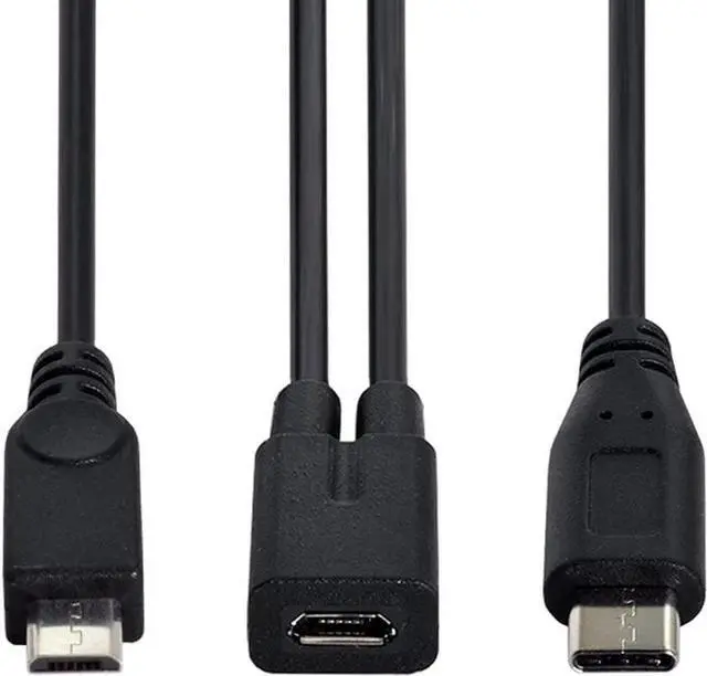 Alt view image 2 of 5 - Micro USB Female to USB 3.1 USB-C Type-C & Micro USB Male Splitter Charged Extension Cable