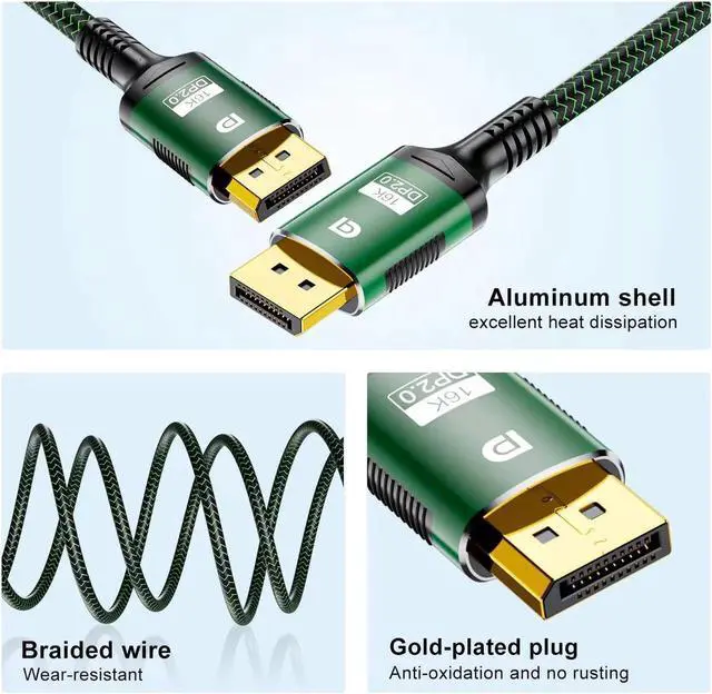 Alt view image 7 of 7 - 16K DisplayPort 2.0 Cable DP 2.0 Cable [up to 16K@60Hz,8K@120Hz,4K@240Hz] 80Gbps HDR DSC Video Display Port 2.0 Cord Compatible FreeSync G-Sync Gaming Monitor-3.3FT