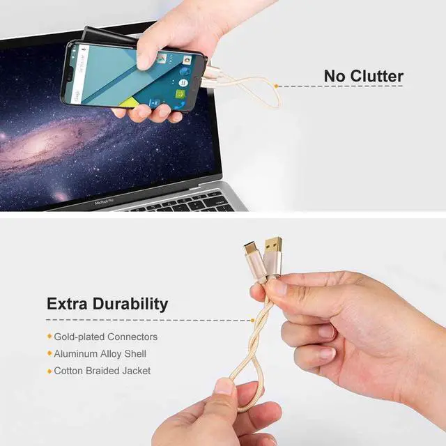 Alt view image 5 of 7 - USB C to USB Cable Short 0.8FT Durable USB C to USB A Short USB C Cable Fast Charging 3A 480Mbps Data USB A to USB C for Power Bank Stylus Pen S21 S20 Pixel GoPro Hero 25cm Gold