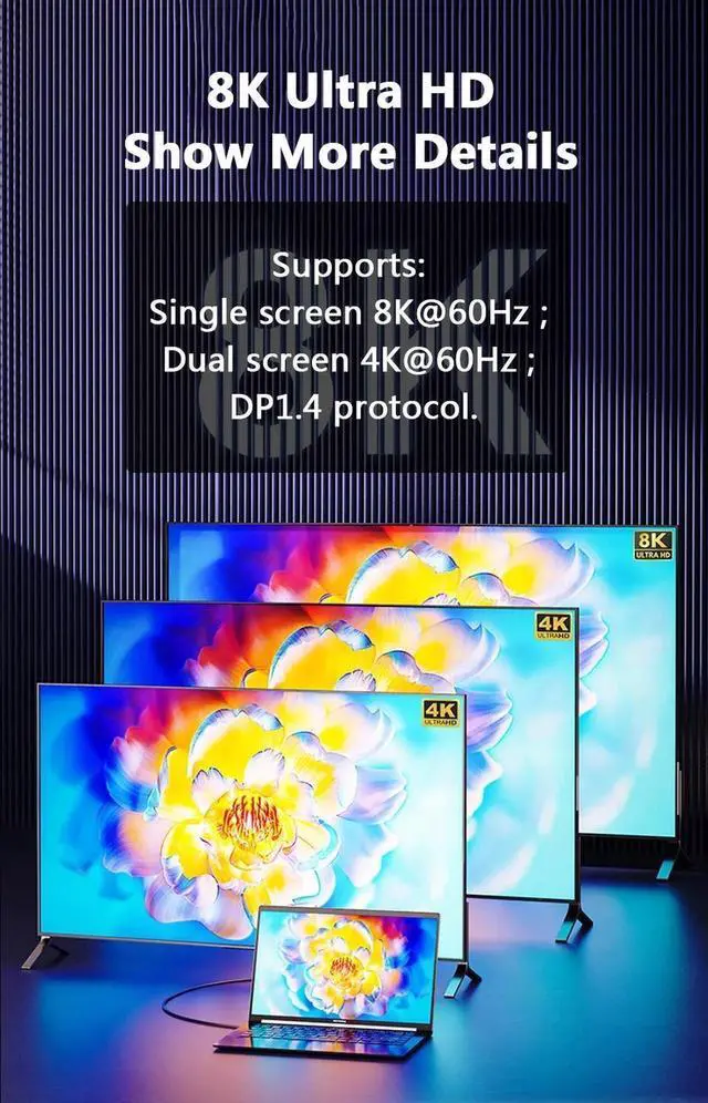 Alt view image 3 of 7 - USB 4 Cable 40Gbps,USB C to USB C Video Cable 8K@60Hz,USB4 C Monitor Cable 100W Supports 4K UHD Display Compatible with i Phone15 pro,Thunderbolt 3/4 Mac Book, i Pad Pro, Samsung, HP, Dell (1.6ft)
