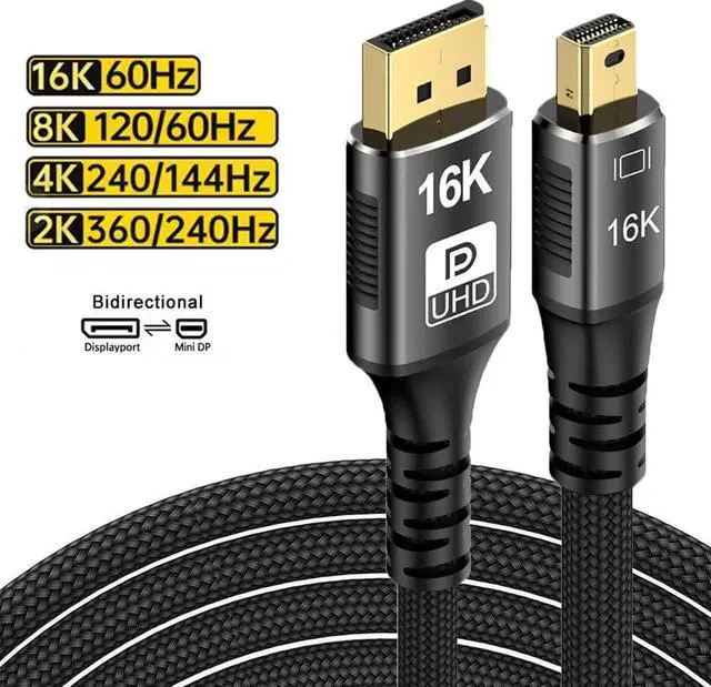 Main image of Mini DisplayPort to DisplayPort 2.1 Cable( Bi-Directional ) 16K@60Hz 8K@120Hz 80Gbps DisplayPort to Mini DisplayPort Cord HDR HDCP for Thunderbolt 2/1 MacBook GSync FreeSync Monitor -3.3FT