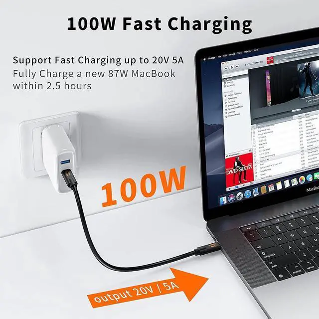 Alt view image 3 of 7 - Short USB C to USB C Cable 1FT 100W Fast Charging Cable 10Gbps Data Cable USB3.1 C to C Cable Support 4K Video for Oculus Quest/Link MacBook Pro Air Samsung T3 SSD Note 10 0.3m Black