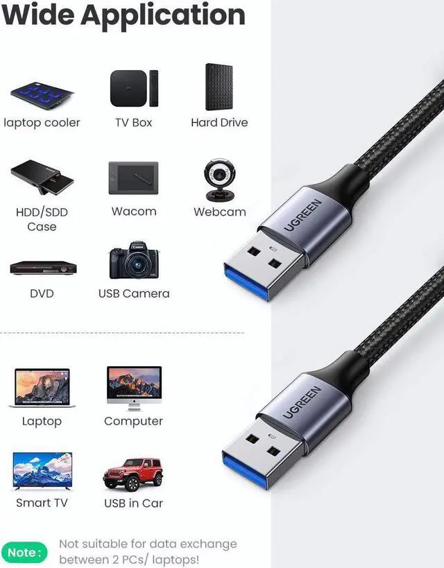 Alt view image 2 of 7 - USB 3.0 A to A Cable USB to USB Cable Type A Male to Male USB 3.0 Cable Nylon Braided Cord for Data Transfer Hard Drive Enclosures Printers Modems Cameras 1.5 FT
