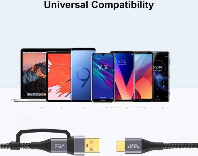 Alt view image 4 of 7 - 2 in 1 USB C Cable 2m Braided USB2.0 C to C Cable 60W USB-A/C to C 3A Fast Charging Cable Data 480Mbps for MacBook iPad Mini iPad Pro Z Flip S21 S20 and Other USB C Devices Black 6.6FT
