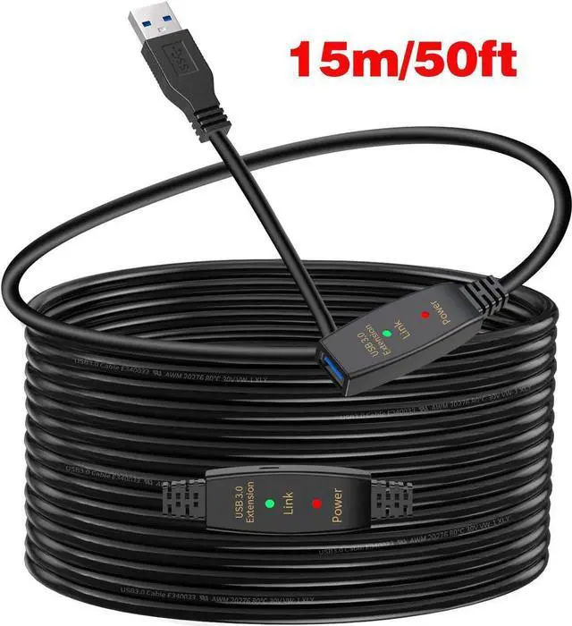 Main image of 16FT USB 3.0 Extension Cable,Active USB 3.0 Extension Cable A-Male to A-Female,USB 3.0 Extension Cord, 1 Extension chipsets Signal Booster ,Compatible with Oculus Quest 2 VR, Xbox, PS4 and More