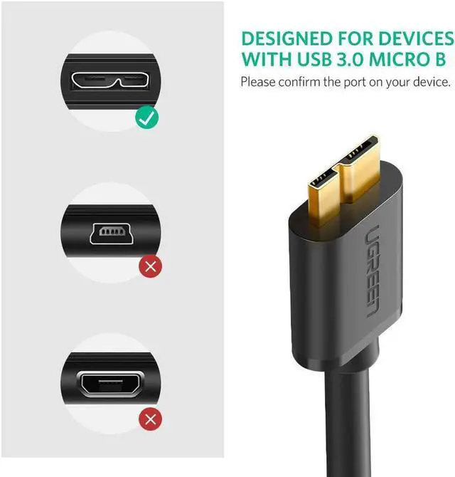 Alt view image 6 of 7 - Micro B Hard Drive Cable, USB 3.0 to Micro USB 3.0 Charge & Sync Data Wire for Toshiba Canvio, WD External Hard Drive, Samsung Galaxy S5, Note 3 and More (1.5ft, 0.5maters)