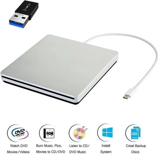 Main image of MacBook External CD Drive USB 3.0/Type-C Portable CD/DVD+/-RW Burner Player Writer Compatible with Windows XP/7/8/10, MacOS, Linux for MacBook, Laptop, Desktop (XD055), Silver