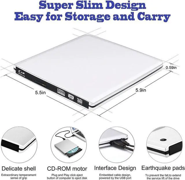 Alt view image 3 of 7 - External Blu Ray Drive Type-C CD DVD Drive Ultra Slim USB3.0 Blu-ray Burner Writer Player for Laptop Desktop PC Windows 10/8/7 MacBook Mac Linux OS Apple , Silver