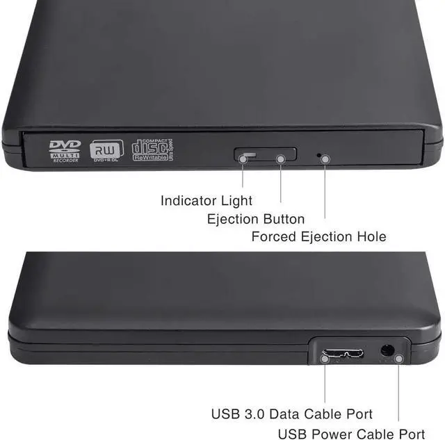 Alt view image 6 of 7 - Aluminum External CD DVD Drive, USB Type C Dual Port CD Drive, DVD +/-RW CD +/-RW Writer Burner Player with Classic Silver for MacBook Air, MacBook Pro, Mac OS, PC Laptop (XD058, Black)