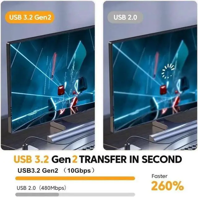 Alt view image 7 of 7 - 2 Pack Right Angle USB C Cable 1.6ft, 3.2 Gen 2 USB A to C Nylon Braided Cord, 10Gbps High Speed Data Transfer, 3.1A 60W Type C Fast Charging Cable for Samsung Phones SSD Powerbank Tablets Laptop