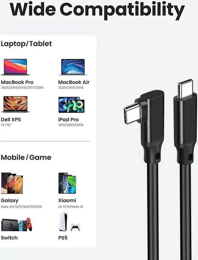 Alt view image 2 of 7 - Elbow USB C Cable 10ft+10ft, 4K Video, 20Gbps Data Transfer and 100W 5A Fast Charging 3.1/3.2 Gen 2X2 Cable, for Samsung Galaxy MacBook Laptop Tablet Phone and Other Type C to Type C Device