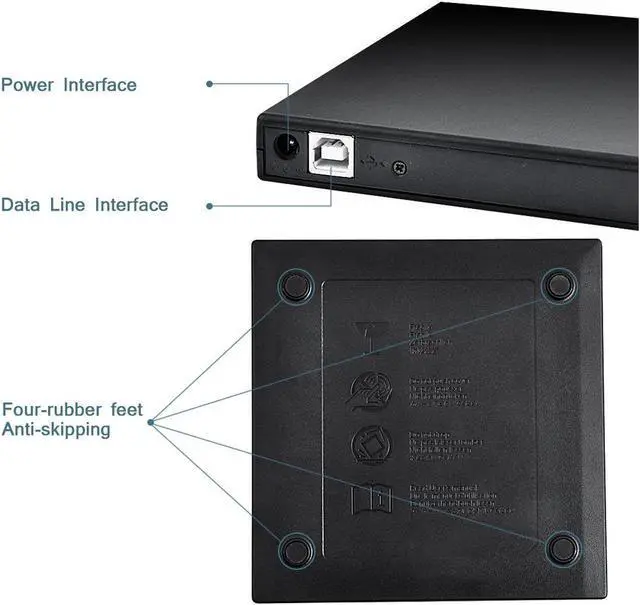 Alt view image 7 of 7 - External CD Drive, USB 2.0 External DVD Drive, CD/DVD-RW Drive, DVD/CD ROM Rewriter Burner Writer, High Speed Data Transfer for Laptop Desktops Windows2000/XP/Vista/Windows7/Window 8 MacOS, Black