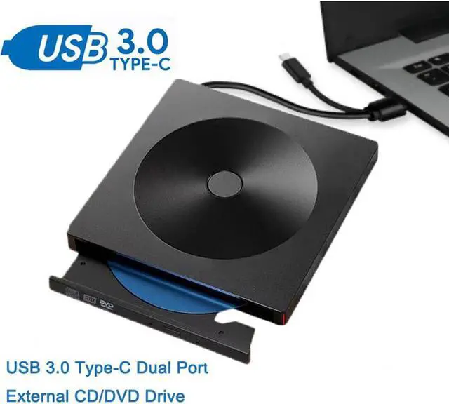 Main image of YX-008 External DVD/CD Drive, USB 3.0 External DVD CD ROM Burner, Portable DVD Player with Type C Adapter, CD RW Optical Drive for Laptop Desktop PC Windows Linux OS Apple Mac