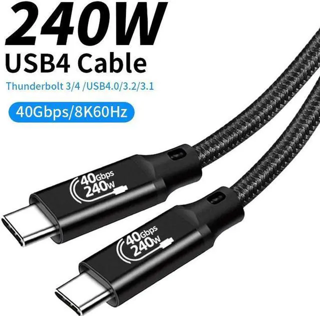 Main image of USB4 Cable, USB C to USB C Braided Cable Support 240W Power Delivery, 8K/6K@60Hz & 40Gbps Data Transfer for MacBook Pro/Air Samsung S22 eGPU Docking GaN Charger. 1.6FT