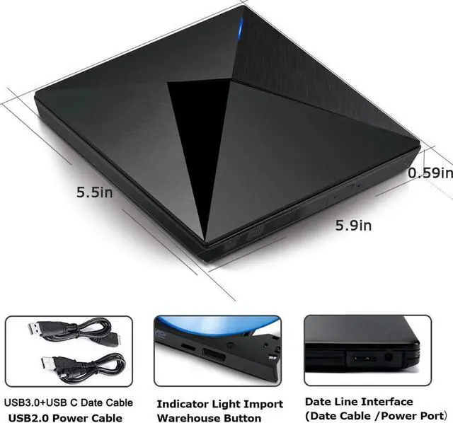 Alt view image 4 of 7 - Polaris Portable USB 3.0 Slim 8X DVD/ Burner +/- Rewriter External Drive with Type-c Compatible with both Mac & Windows, (BJXC198) Black