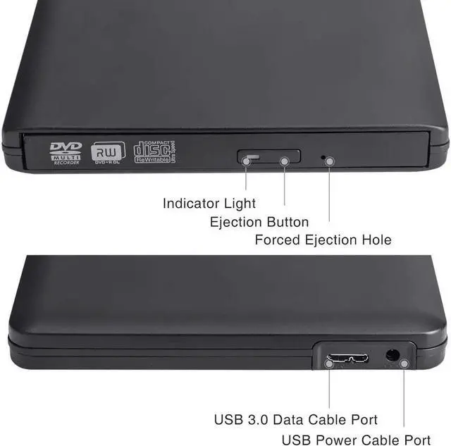 Alt view image 6 of 7 - Aluminum DVD Player for Laptop, USB 3.0 Type-C Dual Port Portable External CD DVD Drive, Drive Slim DVD/CD ROM Rewriter Burner Compatible with Laptop Desktop PC Windows Linux OS Apple Mac, Black