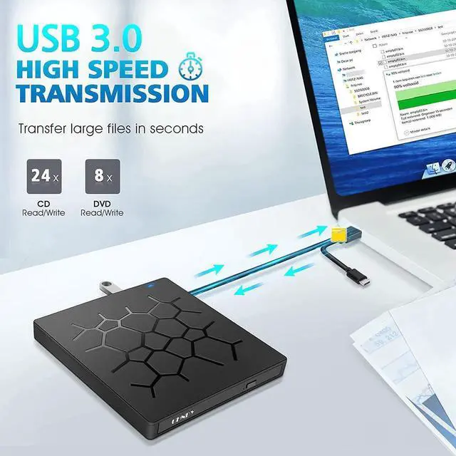 Alt view image 3 of 7 - External DVD Drive with 4 USB Ports and 2 SD Card Slots,7 -in-1 USB 3.0 Portable CD/DVD+/-RW Drive/ DVD Player for Laptop CD ROM Burner Compatible with Laptop Desktop PC Windows Linux OS Apple Mac