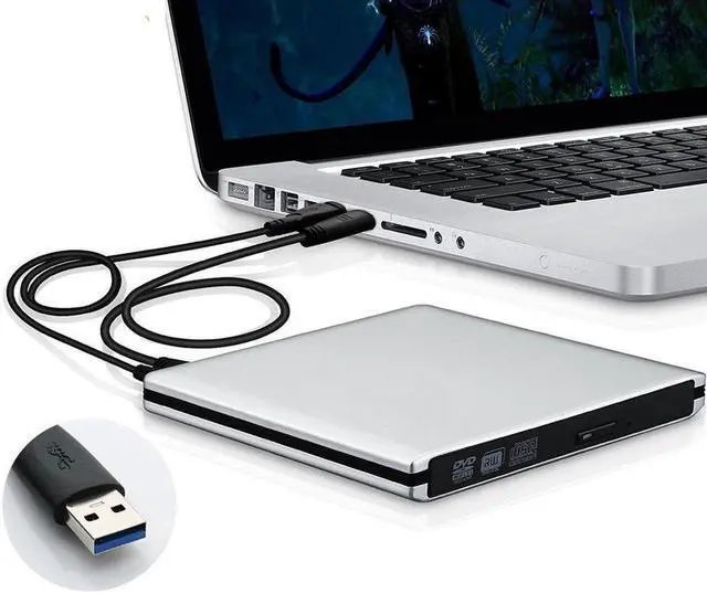 Main image of Aluminum External DVD Drive for Laptop, Portable High-Speed USB-C&USB 3.0 CD Burner/DVD Reader Writer for PC Desktops, Compatible with Windows/Mac OSX/Linux (XD058), Silver
