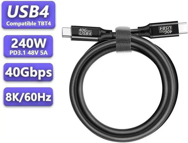 Main image of USB4 Pro Cable, 40Gbps Data Transfer , 240W Power Delivery, 8K@60Hz/ 4K@120Hz Single or 4K@60Hz Dual Display, Downward Compatible to all USB-C Devices (1.6 FT)