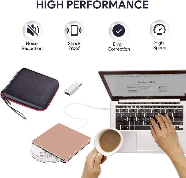 Alt view image 3 of 7 - USB 3.0 & USB-C External DVD Drive with Case, Portable CD DVD RW Drive Burner Writer Optical Player for USB Type-C Windows Laptop Mac MacBook Pro Air iMac, Rose Pink